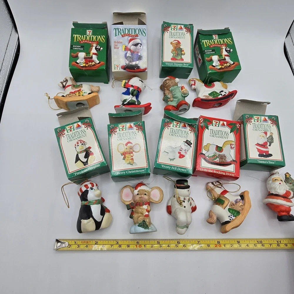 VTG  7-11 Citgo‎ Traditions Christmas Ornaments Santa Snowman Penguin Lot of 9